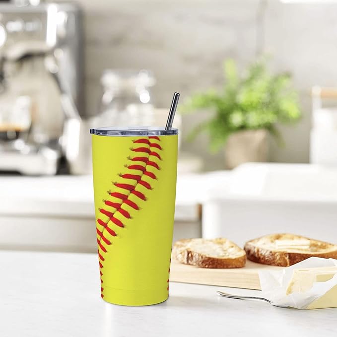 Softball Tumbler,Balls 20oz Stainless Steel Insulated Travel Tumblers,Travel Coffee Mug with Lid and Straw Water Bottle Drink Tumbler Cups Gifts for Women Men Lovers