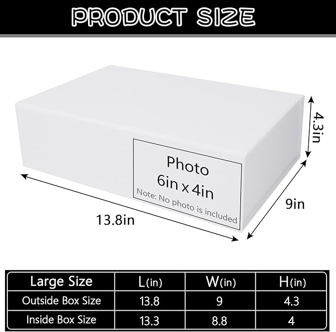 RayofSun White Gift Boxes with Magnetic Lids for Presents, Bridesmaid Proposal Box 13.7x9x4.3 inch, Large Rectangle Collapsible Decorative Box for Wedding, Christmas, Birthday(1PC)
