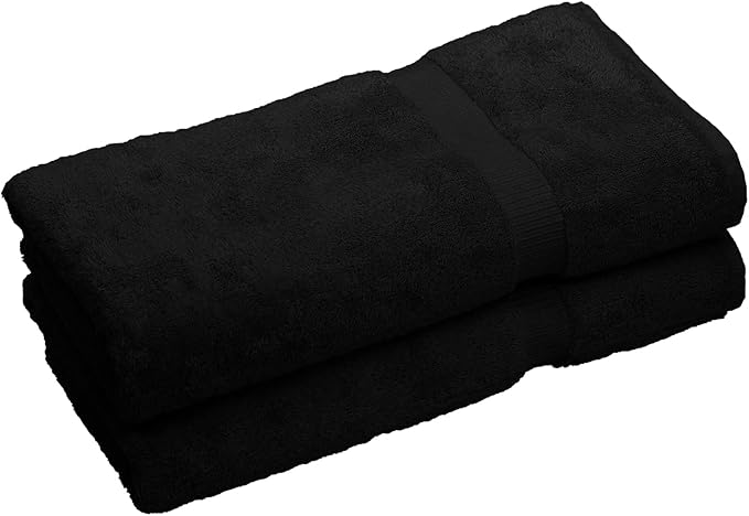 Luxury Hotel & Spa Quality, Quick Dry 100% Turkish Cotton 700 GSM, Eco Friendly Towel, for Bathroom Oversize Dobby Border Bath Towels 35 X 70 (Bath Sheet Towel Set of Black)