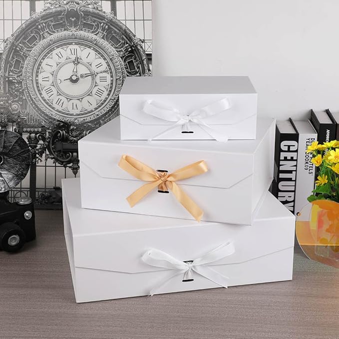Extra Large White Gift Box 16x14x5.3 Inches, Gift Box with Ribbon Lid Magnetic Closure, Groomsman Proposal Box, Rectangle Collapsible Gift Boxes for Large Gifts (Glossy White)