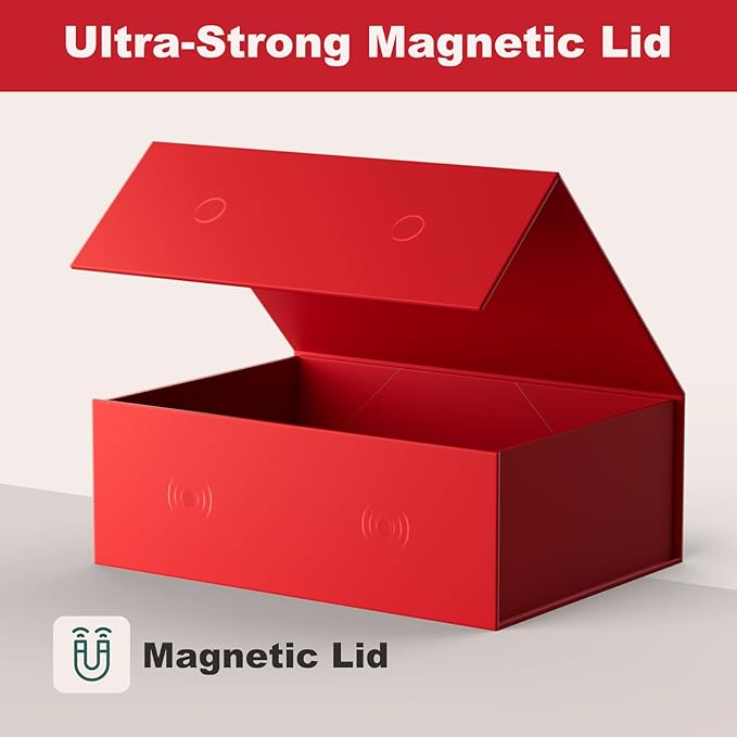 Large Red Gift Box with Lid: 2 Pack 13.5×10×5 Inches - Strong Magnetic Closure for Valentines Christmas Bridesmaid Gifts – Perfect for Couples Friends Family