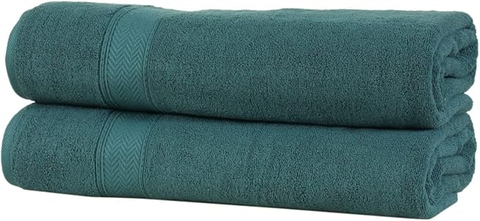 HILLFAIR 600 GSM- 40 x 80 Inches- 100% Cotton 2 Pc XXL Oversized Bath Towel Set- Soft Highly Absorbent Jumbo Bath Sheets Towels Sets- Quick Dry Oversized Bath Towel Sets for Hotel Spa Pool- Teal