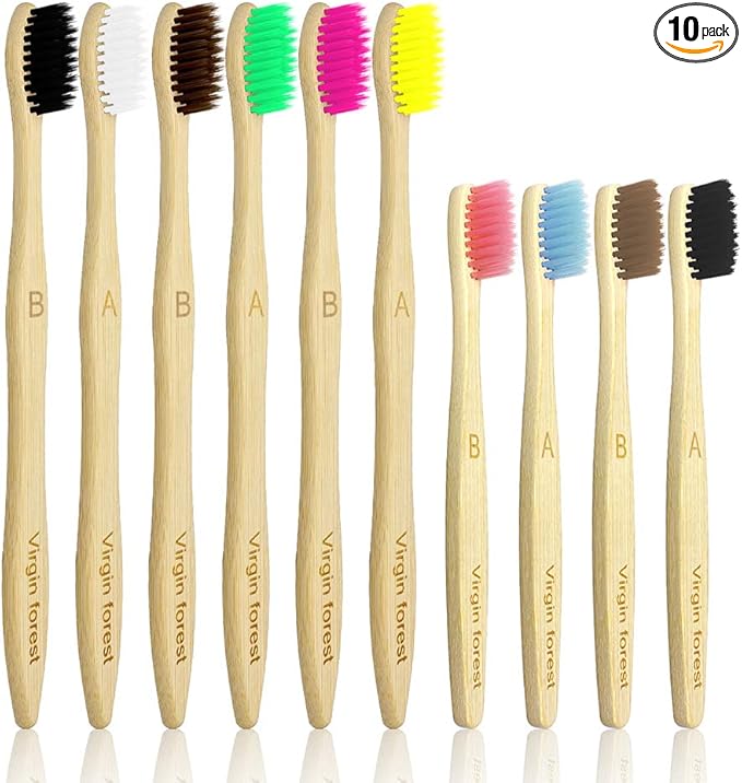 Virgin Forest Kids Bamboo Toothbrush, Eco Friendly Toothbrushes, BPA Free Soft Bristle for Assorted Colors Adults and Children (6+4 Pack)