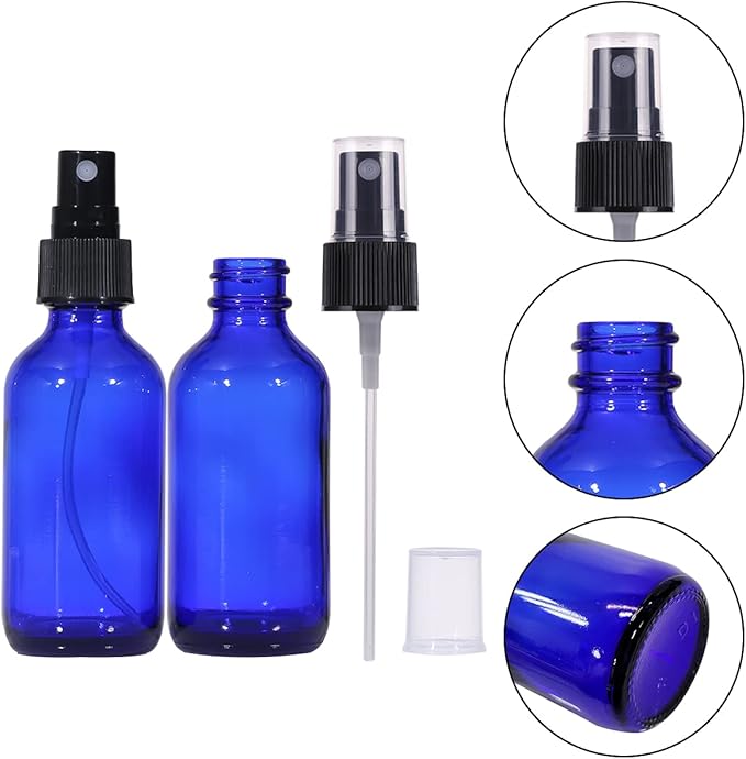 60ml Blue Glass Spray Bottles,Small Empty Fine Mist Perfume Refillable Reusable Travel Spray Bottle for Essential Oils/Hair/Aromatherapy/Cleaning/Cosmetic with Extra Spray Nozzle(2 Pack)