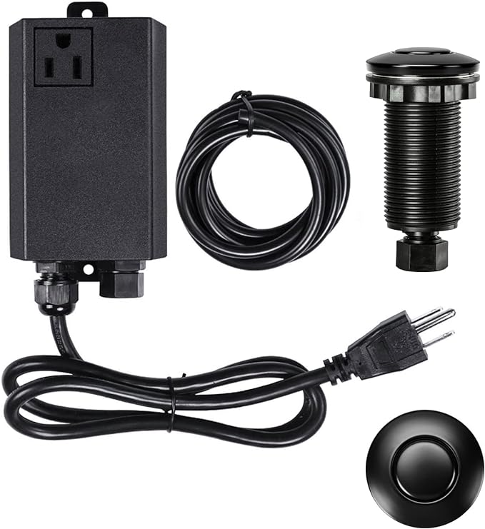 Garbage Disposal Air Switch Kit Single Outlet Sink Top Waste Disposal Long Stainless Steel Black On/Off Air Button Food and Waste Disposals Part by Etoolcity