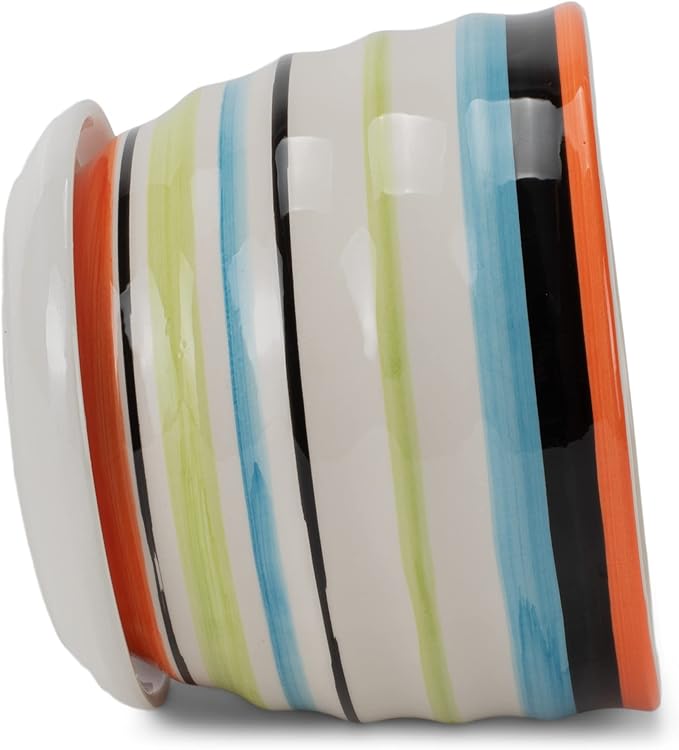 Napco Ribbed Coral, Blue, and Green 4 x 5 Inch Ceramic Flower Pot Planter with Saucer