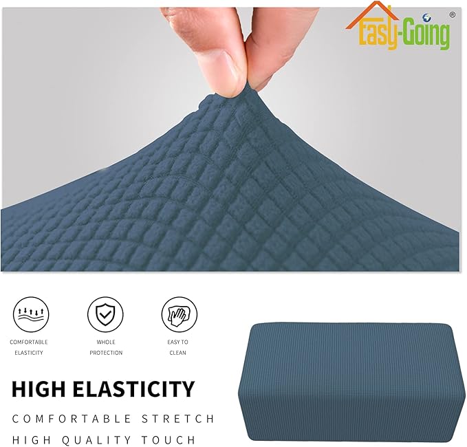 Easy-Going Stretch Ottoman Cover Folding Storage Stool Furniture Protector Soft Rectangle Slipcover with Elastic Bottom (Ottoman Small, Bluestone)
