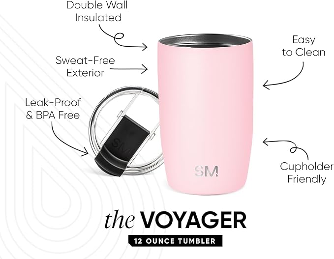Simple Modern Travel Coffee Mug Tumbler with Flip Lid | Reusable Insulated Stainless Steel Cold Brew Iced Coffee Cup Thermos | Gifts for Women Men Him Her | Voyager Collection | 12oz | Blush
