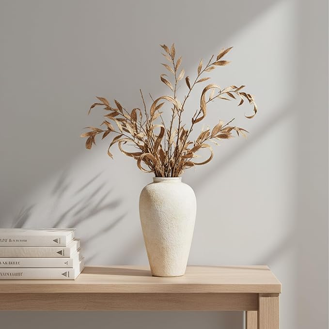 Ceramic Flower Vase Home Decor - 9.2 inch Large Farmhouse Table Vases, Rustic Decorative Vases for Kitchen Living Room Coffee Dining ShelfMantel Decoration