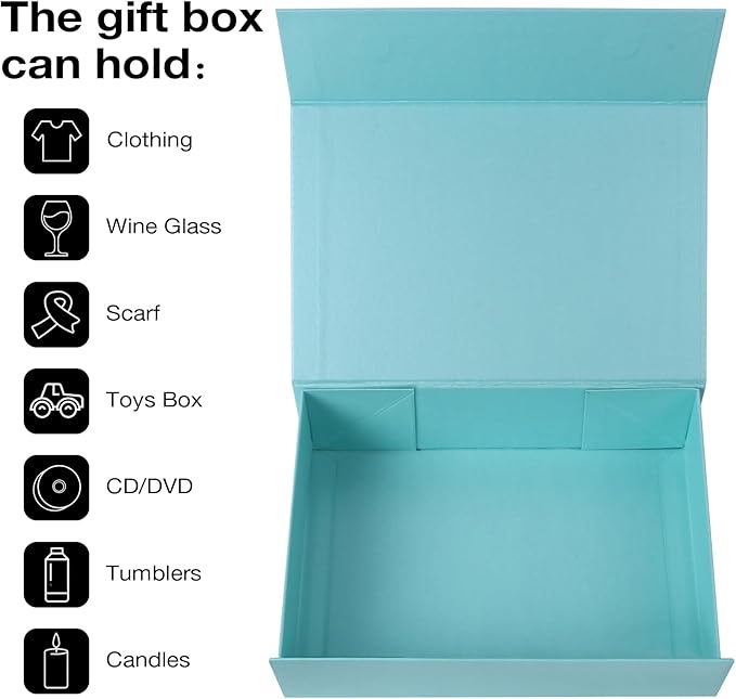 Aimyoo Blue Magnetic Gift Boxes with Lids 10.5x7x3 in, Medium Bridesmaid Groomsman Proposal Box, Rectangle Collapsible Box for Present Graduation Birthday Storage 5 Pack