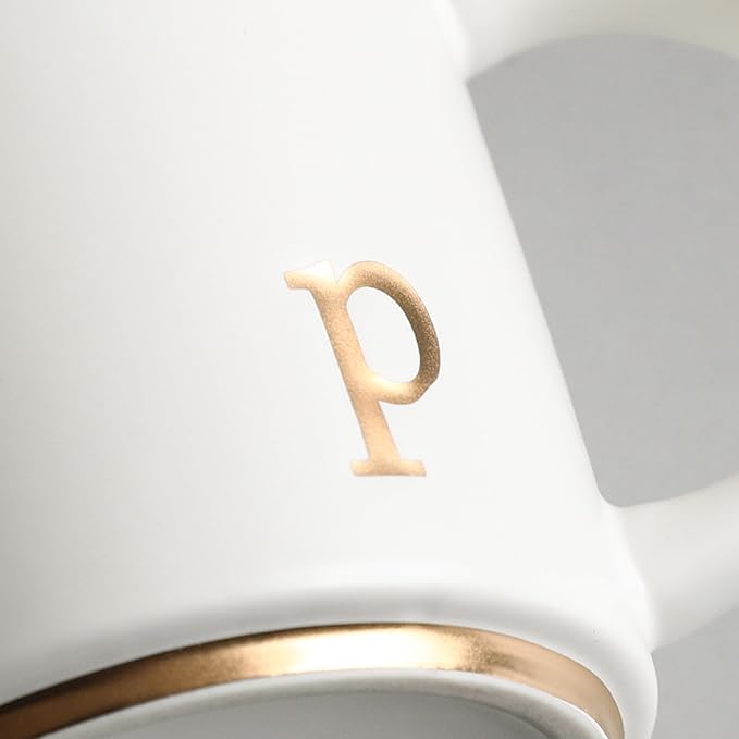 COLLECTIVE HOME - Monogram Ceramic Mugs, 15 oz Golden Initial Coffee Cups, Elegant Alphabet Tea Mugs, Elegant Personalized Mug with Gift Box, Luxurious Cups for Office and Home (p)