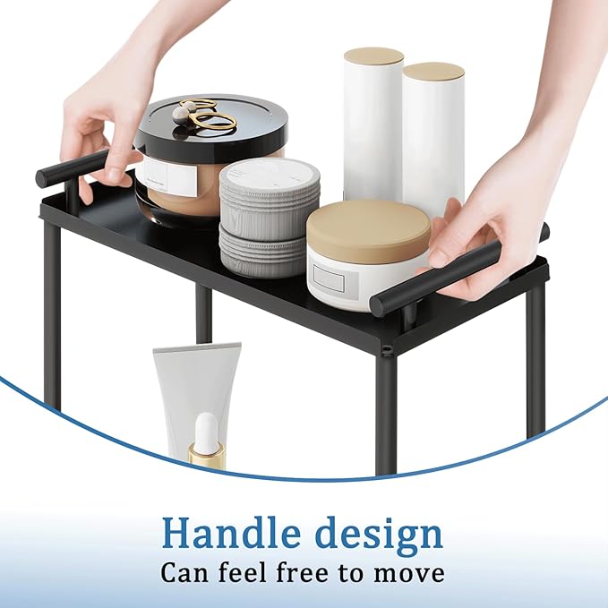 3 Tier Bathroom Organizer Countertop, Stainless Steel Perfume Tray and Vanity Countertop Shelf, Makeup Skin Care Bathroom Organizers and Storage for Dresser, Kitchen (Matte Black)