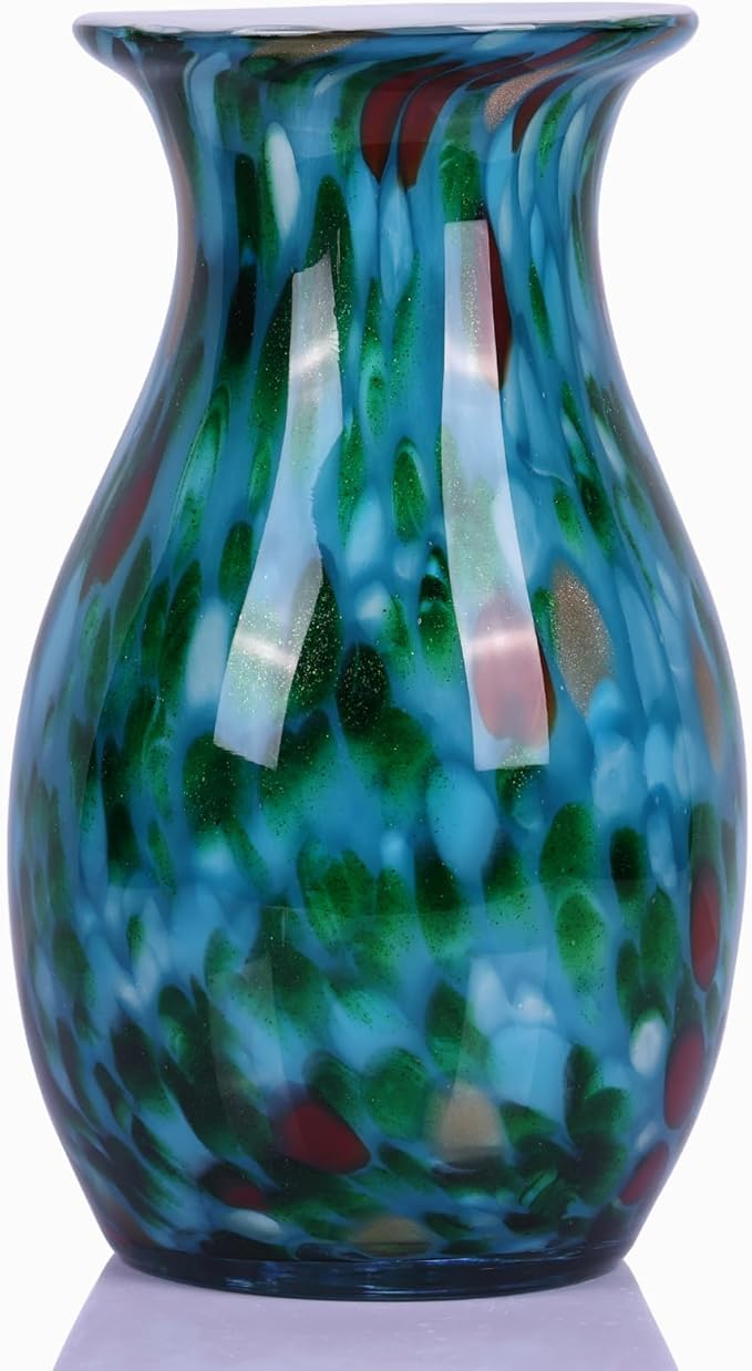 12 inch Hand Blown Glass vase, Green Glass vase, Glass Large vase Flower Decoration, Glass Art vase for Wedding Bathroom Dining Table Shelves Office Living Room Coffee Table Centerpiece vase.