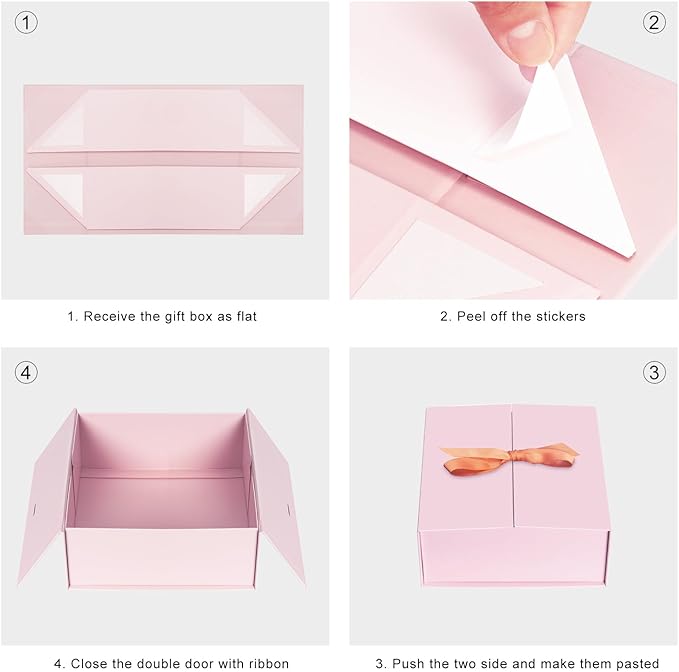 9x9x3 Inch Gift Boxes with Lids, Large Pink Gift Box 6 Pack with Ribbon Card Fancy Gift Wrap Boxes for Festival Anniversary Bridesmaid Proposal Weddings Gift Box for Girlfriend