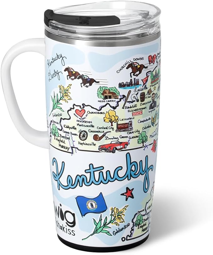 Swig Life 22oz Travel Mug, Insulated Tumbler with Handle and Lid, Travel Coffee Mug, Cup Holder Friendly, Stainless Steel 22 oz Tumbler, Reusable Insulated with Lid (Kentucky)