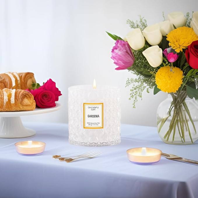 Chloefu LAN Gardenia Scented Candles for Home, Natural Soy Candle Gifts for Home Decor, Birthday Candless Gift for Women, Holiday Gifts, 8.1oz 55 Hours Burn