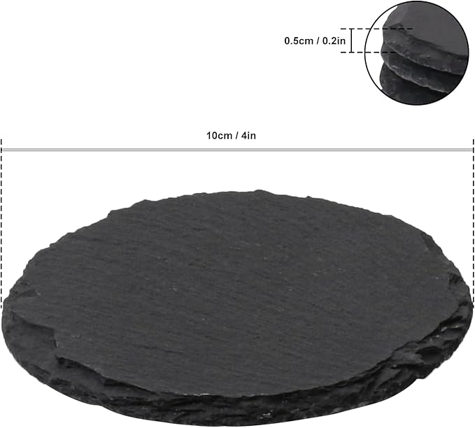 20 Pack 4 Inch Round Slate Coasters, Black Stone Coasters with Anti-Scratch Bottom, Ideal for Home Decor, Bar, Housewarming Gifts, and Laser Engraving KUKLIPJIM