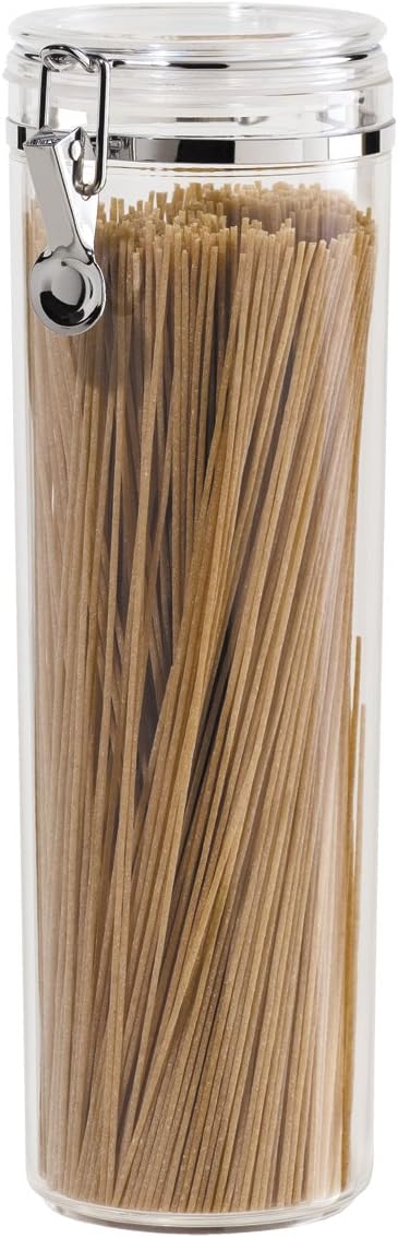 Oggi Tall Clear Canister with Clamp Lid, 58 oz - Large Airtight Food Storage Container, Ideal for Kitchen & Pantry Storage of Bulk, Dry Foods Including Pasta & Spaghetti