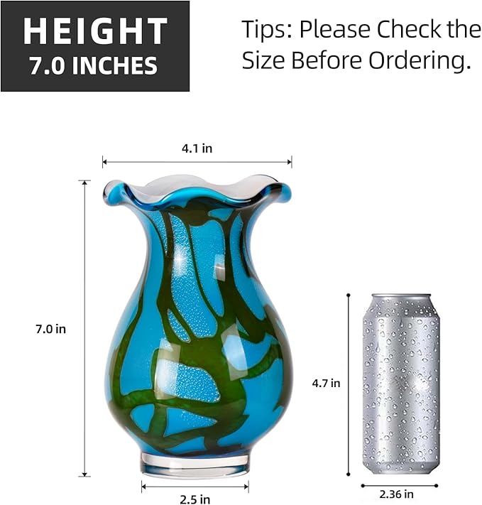 KAMMAK Colored Glass Vase, Beautiful Hand Blown Decorative Vase, Modern Art Vase for Flower Mantle Dining Table Centerpiece, Entryway Living Room Wedding Decoration, FH007