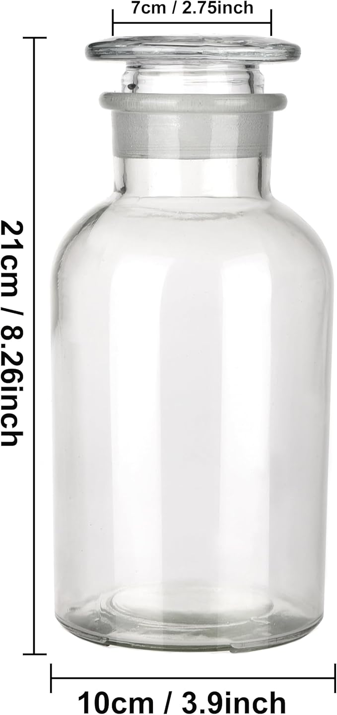 Lab Glass Reagent Bottle,Wide Mouth Glass Storage Bottle with Ground Stopper,Decorative Bottles/Vase (Clear, 1000ML)