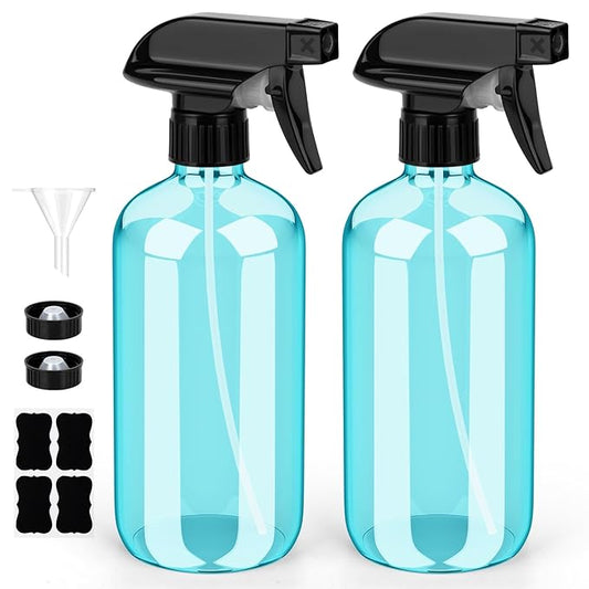 Glass Spray Bottle, Light Blue Glass Spray Bottle Set & Accessories Refillable for Plants Window Cleaners Aromatherapy Facial hydration Watering Flowers Hair Care (2 Pack/16oz) (Light Blue)