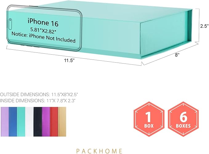 PACKHOME 6 Gift Boxes 11.5x8x2.5 Inches, Sturdy Shirt Boxes with Magnetic Lids for Multiple Occasions (Glossy Green)