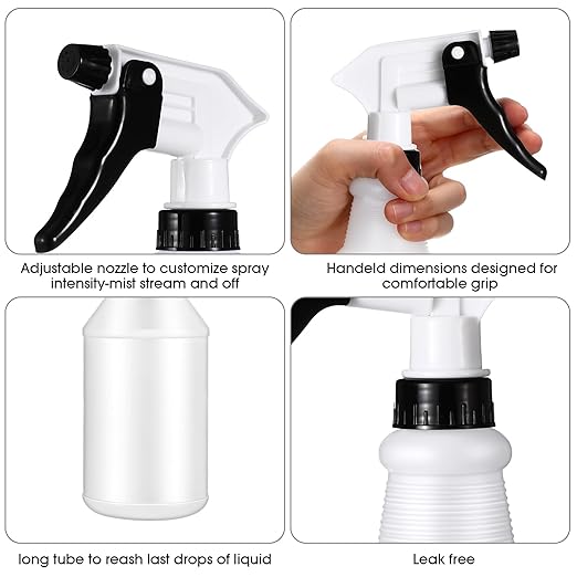 Yinder 18 Pcs 16 Oz Plastic Spray Bottle Bulk Empty Refillable Spray Bottles for Cleaning Solution Leak Proof Water Sprayer with Adjustable Nozzle Mist/Stream Mode(Black,White)