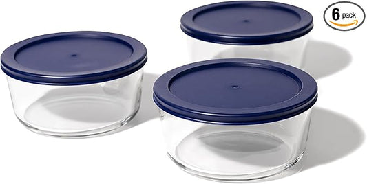 DURA LIVING 6-Piece Glass Food Storage Containers Set (3 Containers + 3 BPA-Free Lids) | 4-Cup, Leakproof | Microwave, Freezer, Oven & Dishwasher Safe | Ideal for Meal Prep & Pantry Organization