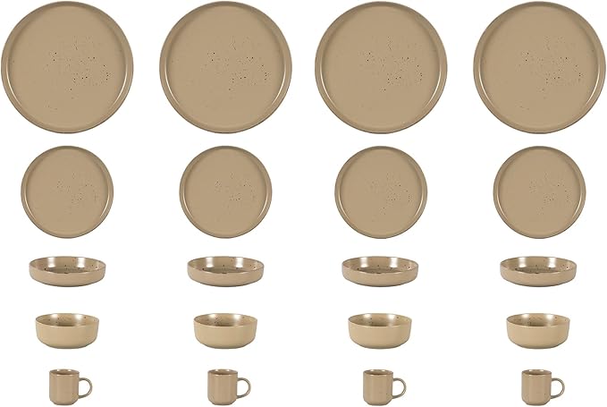 HomeVSS 20-Piece Dinnerware Set - Serves 4, Matte Beige Glaze plates and bowls sets with Speckle Effect for Microwave & Dishwasher Safe