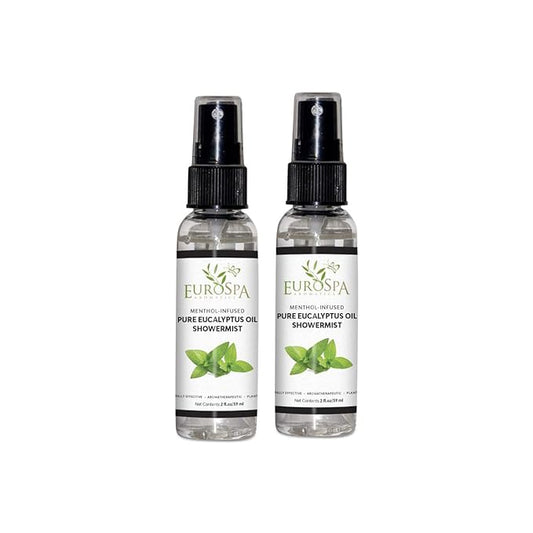 EuroSpa Aromatics Pure Eucalyptus Oil ShowerMist and Steam Room Spray, All-Natural Premium Aromatherapy Essential Oils - Menthol Infused, 2oz, 2 Pack