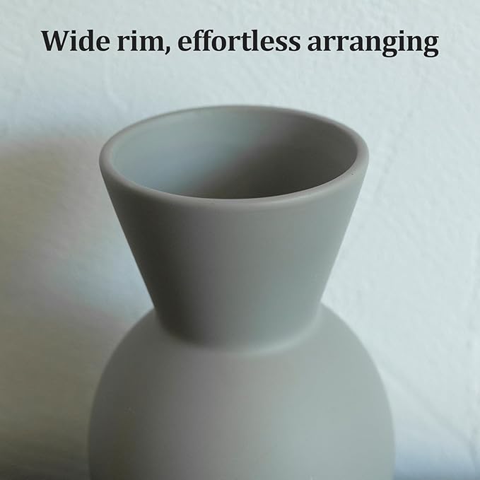 Fake Flowers in Vase for Centerpieces, Faux Flowers in Modern Ceramic Vase Set of 3 with 8 Artificial Autumn Chrysanthemums Artificial Decorative Swags