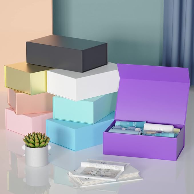 Purple Gift Box, 12x6x4'' Gift box for Presents with Lids Magnetic Closure Rectangle Collapsible for Bridesmaid Proposal Box, Wedding, Christmas, Halloween, Birthday Gift Packging