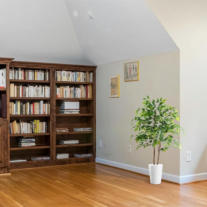 Artificial Ficus Tree, 4ft Tall Fake Ficus Tree with Basket, Faux Plant for Indoor Outdoor Home Livingroom Office Garden Porch Décor