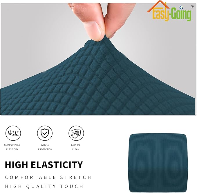 Easy-Going Stretch Square Ottoman Cover Folding Storage Stool Furniture Protector Soft Rectangle Slipcover with Elastic Bottom (15x15x15inch, Deep Teal), X-Small