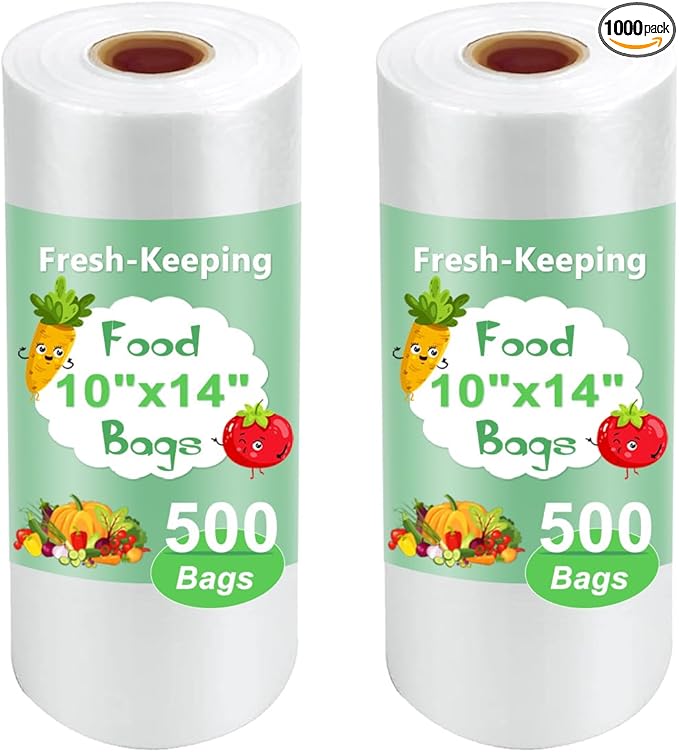 Plastic Produce Bags Roll, 10" x 14" Disposable Food Bag, Fresh-Keeping Plastic Bags for Food, Fruit, Vegetable, Bread, Refrigerator Storage, Kitchen, Supermarket, 2 Roll 1000 Storage Bag