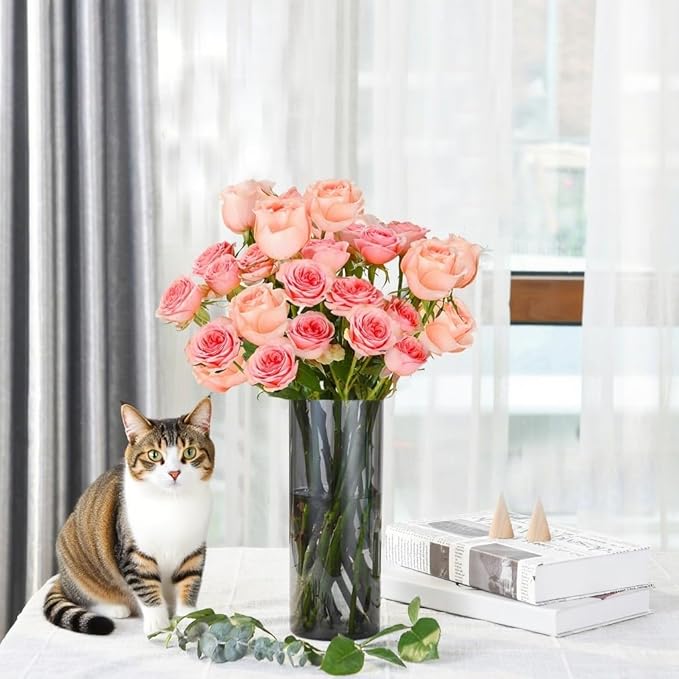 Flower Vase, Non-breakable Vases, 5" W x 16" H, Acrylic Grey Vase, Aesthetic Room Decor Cylindrical Modern Flower Vases for Table Centerpiece, Home Decor, Women Floral Arrangement Gift