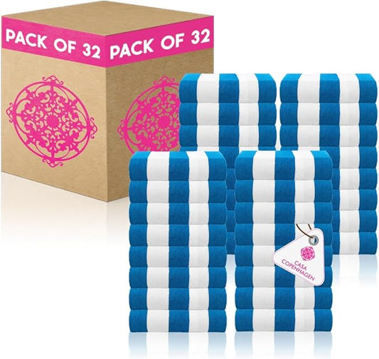 CASA COPENHAGEN Cabana Towel Designed in Denmark Rough and Tough, Quick Dry, Beach, Pool, Bath & Shower 30x60 inches 32 Pieces Cotton Beach Bath Towels Set - Turquoise