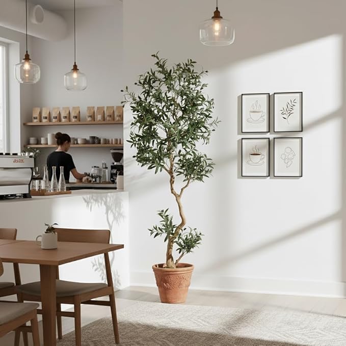 Fake Olive Tree 6.8 Feet – Artificial Plants Indoor, Faux Olive Tree, Fake Tree for Home Decor, Faux Trees Indoor for Living Room, Office, Bedroom – Tall Artificial Trees for Home, Designer Tree
