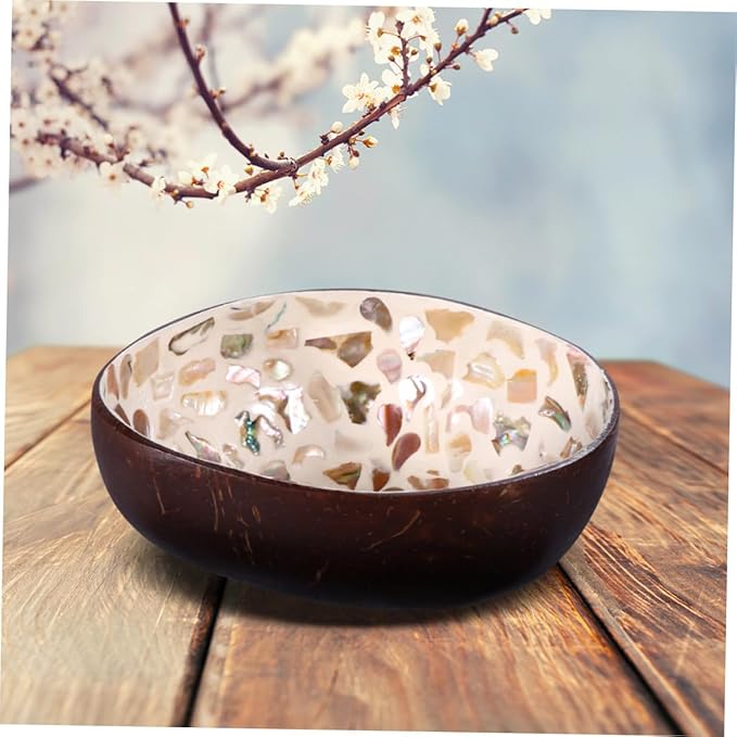2pcs Handmade Natural Coconut Shell Bowls with Unique Hand-painted Pattern Multipurpose Food Containers for Salad Snacks Desserts and Home Decor Decorative Entryway Key Storage