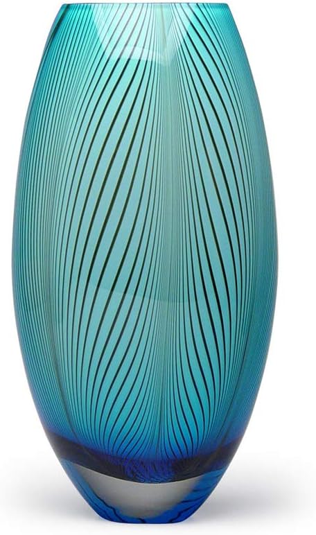 Ca D Oro Murano Style Glass Vase Blue Feather Pattern Hand Blown Art Glass for Flower, Room Decoration and Centerpiece - Model 54 MS