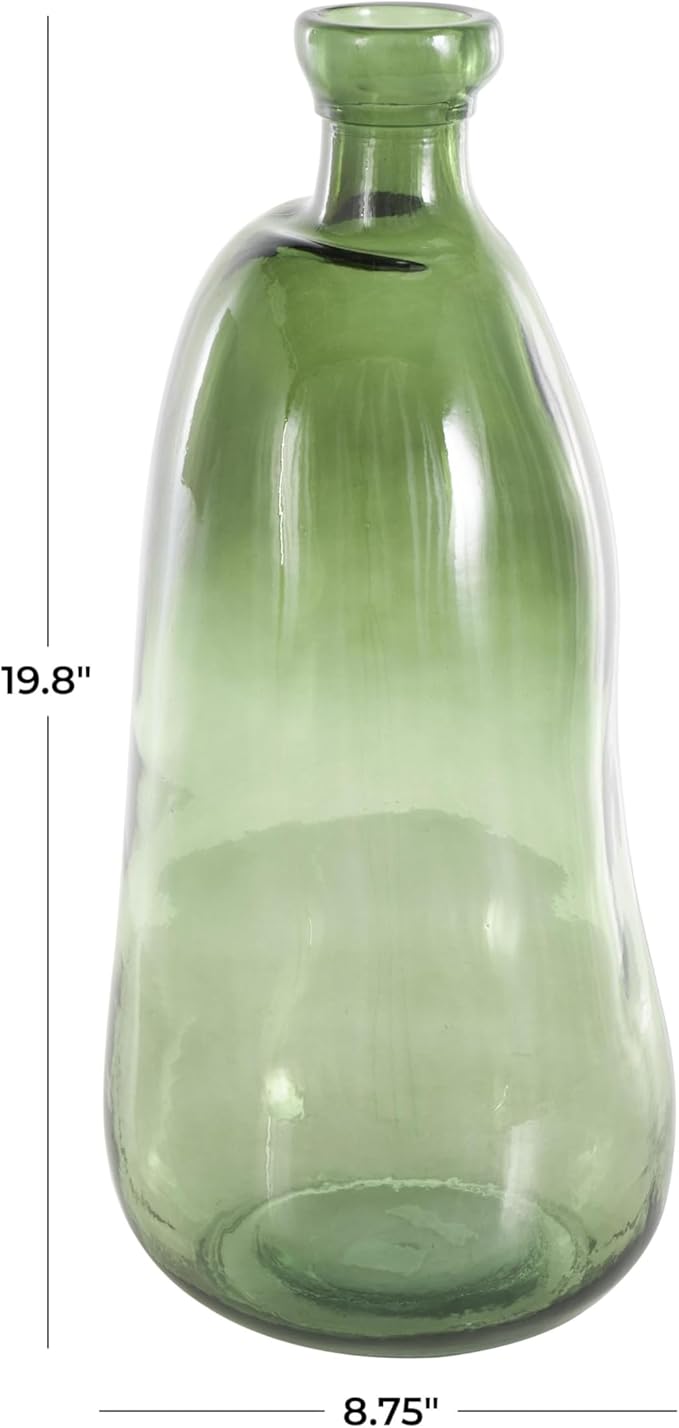 Deco 79 Recycled Glass Abstract Handmade Decorative Vase Curved Ombre Spanish Bottle Centerpiece Vase, Flower Vase for Home Decoration 9" x 9" x 20", Green