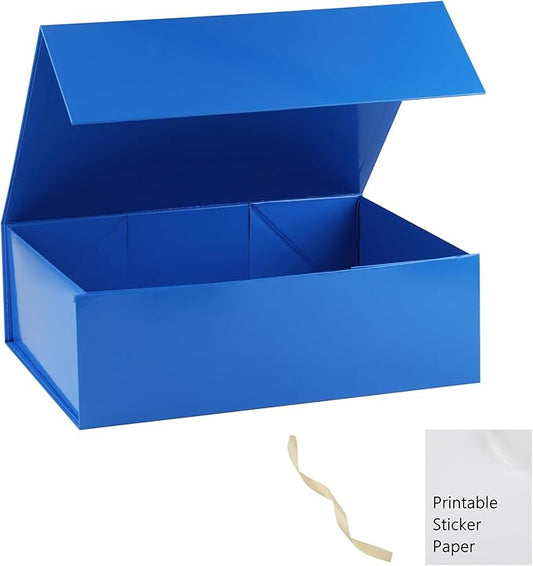 Blue Gift Box,13x11x5.3 Large Gift Boxes With Lids For Presents Includes Ribbon And Diy Printable Sticker Paper,Bridesmaid Proposal Box,Magnetic Gift Box For Birthday,Wedding,Graduation