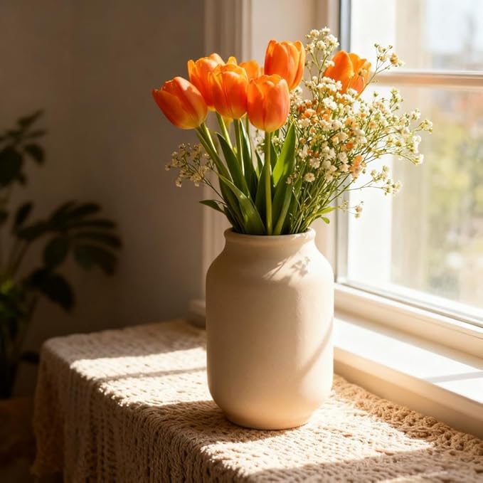 Plain Beige Ceramic Vase for DIY Painting - Customizable Handmade Pottery, Blank Canvas for Flower Arrangements, Home Decor, Wedding & Office Decoration (5.71L x 5.71W x 9.25H)