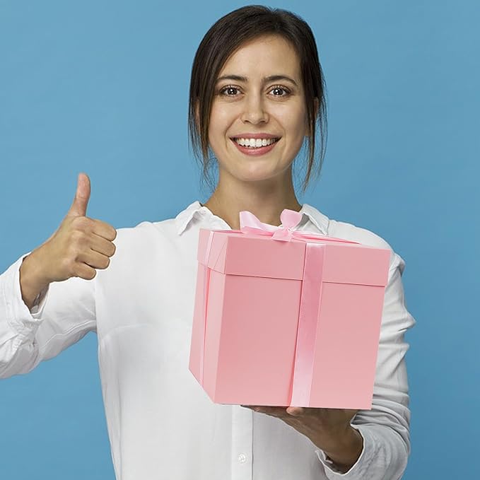 Jaywayang 8.7" Medium Square Gift Boxes with Lids, Ribbons and Tissue Papers, Birthday Gift Boxes - 5 Pcs (Pink), Wedding, Anniversaries, Mother's Day, Party Favor Boxes