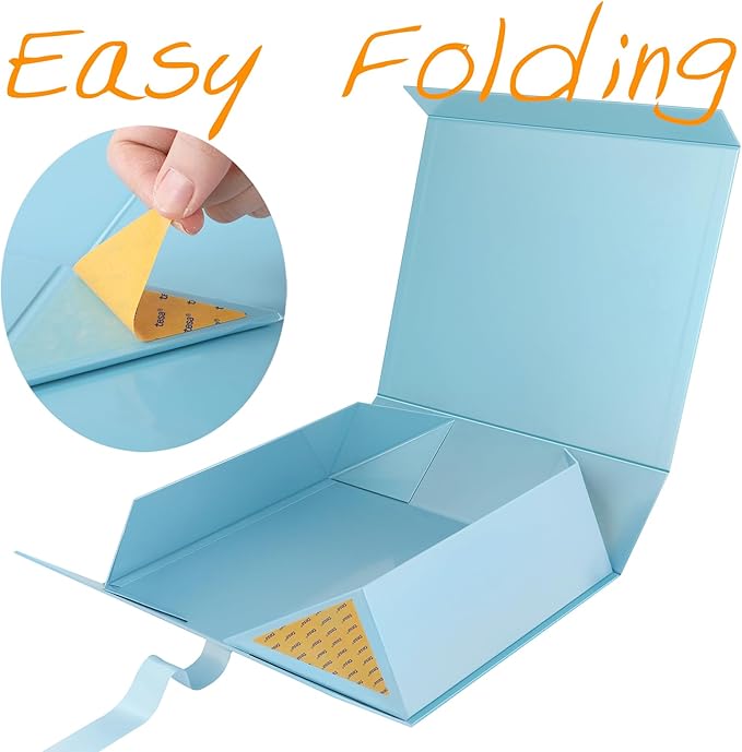 GREEN BEAN Extra Large Gift Box with Lid for Present 16.3x14.2x5 Inches, Fathers Day Baby Blue Magnetic Gift Box with Ribbon, for Clothes and Large Gifts (Glossy Baby Blue)