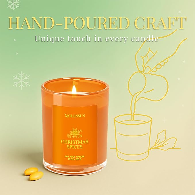 Christmas Spices Candle, 10oz Soy Scented Candle for Home, Christmas Birthday & Holiday Gifts for Women & Men, Long Lasting 50+ Hour Clean Non-Toxic Burn, Elegant Winter & Christmas Home Decor