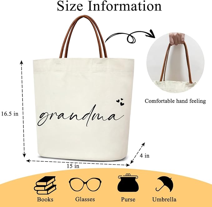 Canvas Tote Bag for Women, Birthday Gifts, Aesthetic Reusable Grocery Shopping Bags With Leather Handles