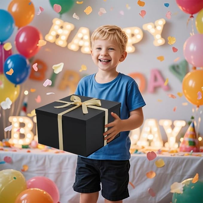 1Pcs Black Extra Large gift box with lids 16.5×13×8 Inches gift boxes for presents,Birthday Box (include Ribbon, Paper Shred Filler Gift Card & Envelopes)