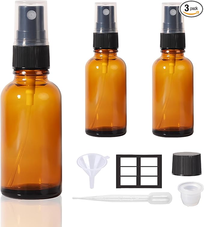 1oz Spray Bottles,Refillable Empty Glass Bottle with Small Fine Mist for Hair,Essential Oil,Plants, Cleaning Solutions(3 Pack)