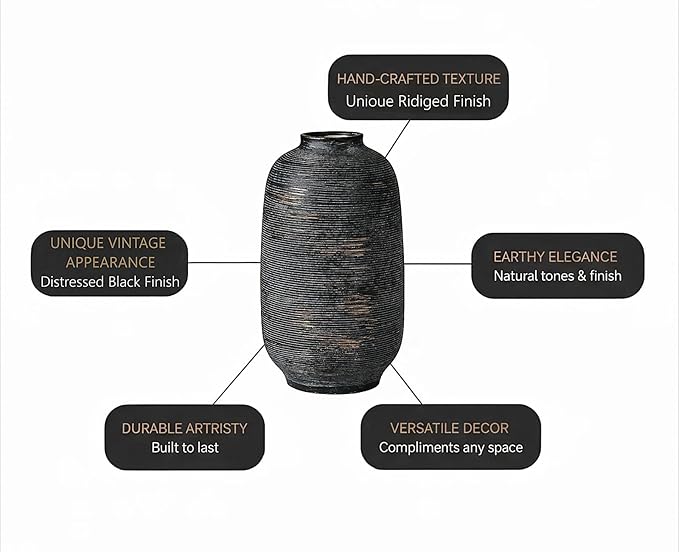 Large Tall Ceramic Vase, 10.8 inch Bronze Minimalist Textured Flower Vase, Rustic Farmhouse Decor for Home, Living Room, Shelf, Table, Bathroom & Entryway Decoration (Black Bronze)